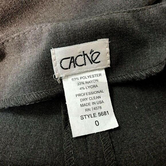 Cache Sz 0 Tall Gray Flat Front Straight Leg Dress Pants 9″ Front Slit - Picture 4 of 5